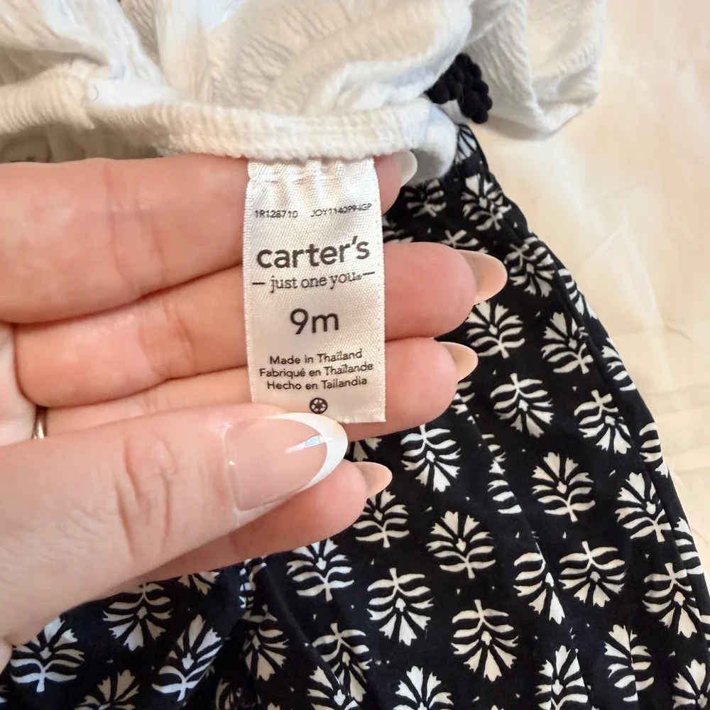 NEW - Carters Just One You Baby Girls 9M White Embroidered Top Navy Bloomers Set